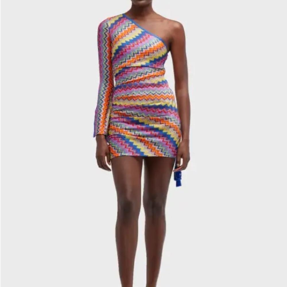 Colorful One-Shoulder Zigzag Dress